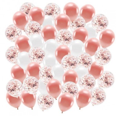 Zestaw balonów konfetti rose gold i białe 30cm - 50 sztuk
