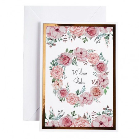 Kartka Okolicznościowa na Ślub - Błysk Duża - Kwiaty Różowe
