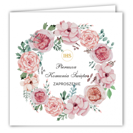 Zaproszenie na KOMUNIĘ ŚWIĘTĄ - Kwiaty Różowe