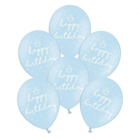 Balony niebieskie Happy Birthday - 6 sztuk