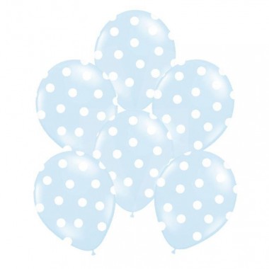 Balony błękitne w białe kropki - 6 sztuk