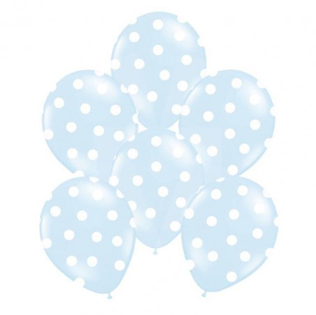 Balony błękitne w białe kropki - 6 sztuk