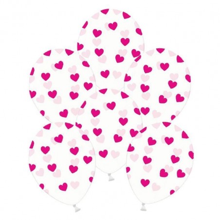 Balony przezroczyste w różowe serca - 6 sztuk