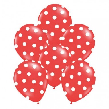 Balony czerwone w białe kropki - 6 sztuk