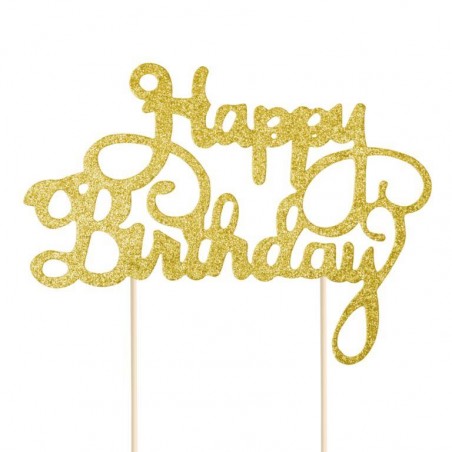 Topper - Happy Birthday - złoty brokat