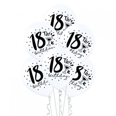 Balony - białe 18th birthday - 30 cm - 6 sztuk