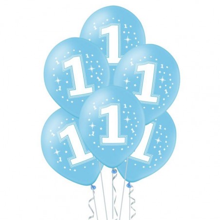 Balony - 1 urodziny - niebieskie z gwiazdkami - 30 cm - 6 sztuk