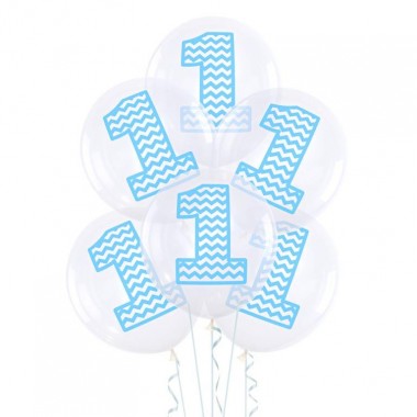 Balony - 1 urodziny niebieskie - transparentne - 30 cm - 6 sztuk