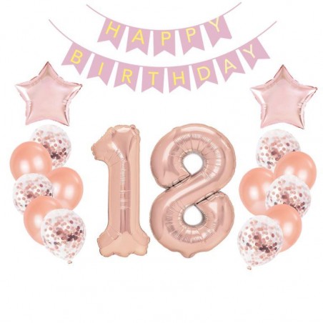 Zestaw balonów 18 urodziny- różowe złoto