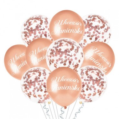 Zestaw balonów - Wieczór Panieński różowe złoto konfetti  - 10 sztuk