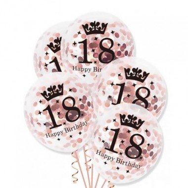 Balony konfetti różowe złoto 18 urodziny 30cm - 5 sztuk