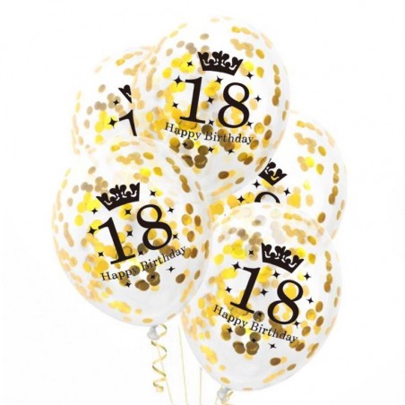 Balony konfetti złote 18 urodziny 30cm - 5 sztuk