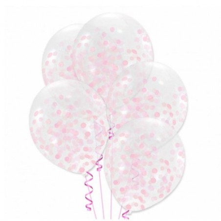 Balony konfetti różowe 30cm - 6 sztuk