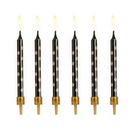 Świeczki czarne w złote kropki - 12 sztuk