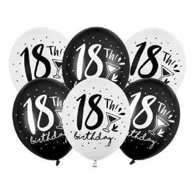Balony - 18th! Birthday - 30 cm - 6 sztuk