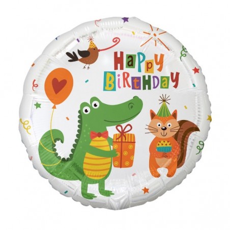 Balon foliowy Krokodylek z prezentem Happy Birthday - 45 cm