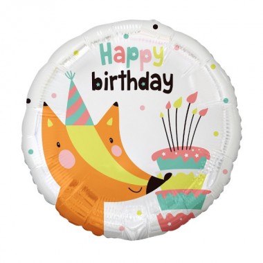 Balon foliowy Lisek z tortem Happy Birthday - 45 cm