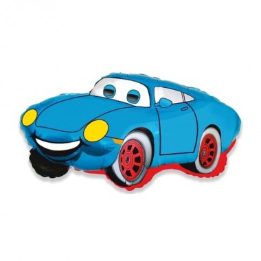 Balon foliowy uśmiechnięty samochód niebieski - 35 cm