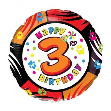 Balon foliowy cyfra 3 Happy Birthday - 45 cm