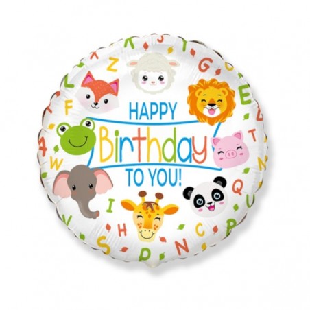 Balon foliowy zwierzątka Happy Birthday - 45 cm