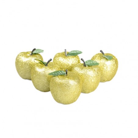 Jabłuszka brokatowe złote - 6 sztuk