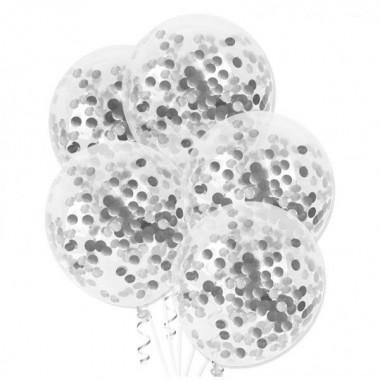 Balony konfetti srebrne 30 cm- 5 sztuk