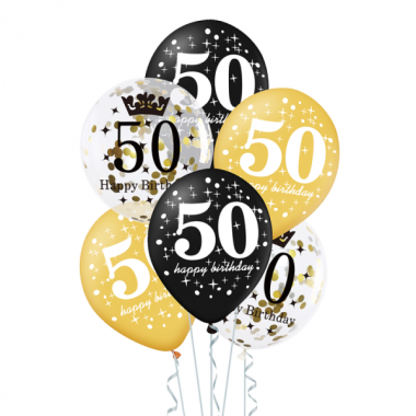 Zestaw balonów - 50 urodziny z konfetti - 6 sztuk