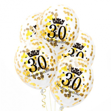 Balony konfetti złote 30 urodziny 30cm - 5 sztuk