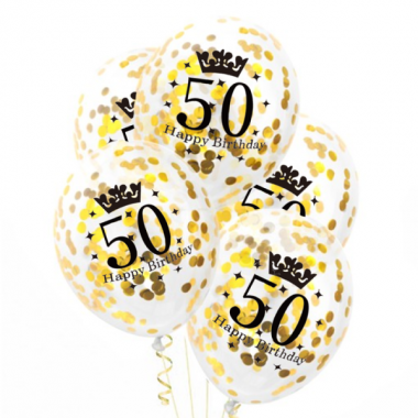 Balony konfetti złote 50 urodziny 30cm - 5 sztuk