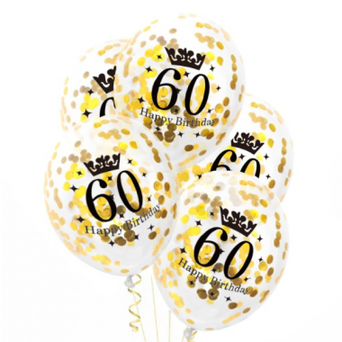 Balony konfetti złote 60 urodziny 30cm - 5 sztuk