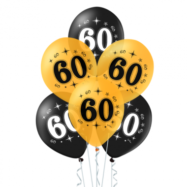 Balony złote czarne 60 urodziny - 10 sztuk