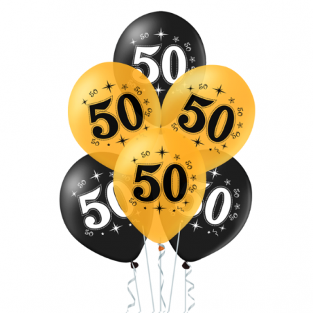 Balony złote czarne 50 urodziny - 10 sztuk
