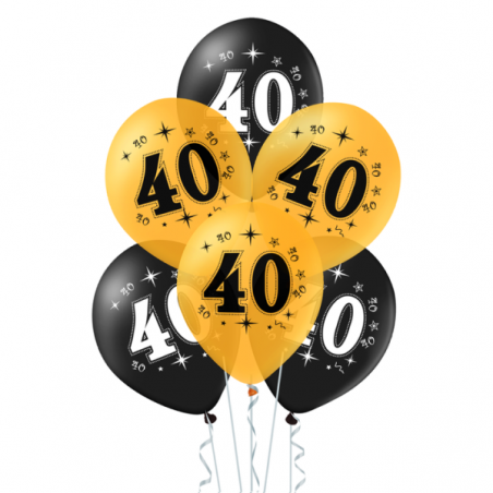 Balony złote czarne 40 urodziny - 10 sztuk