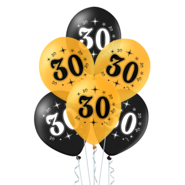 Balony złote czarne 30 urodziny - 10 sztuk