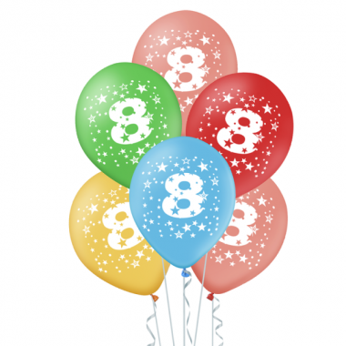Balony - kolorowe z cyfrą 8 - 30 cm - 5 sztuk